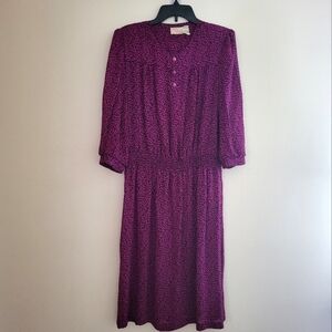 Vintage Lady Carol Leopard Print Dress Magenta Black 80s